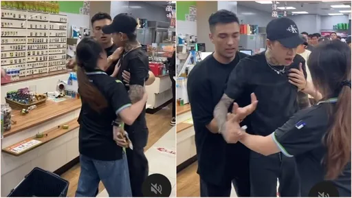 刺青男大鬧信義區超商作勢攻擊女店員　正義外國帥哥衝上架開成英雄