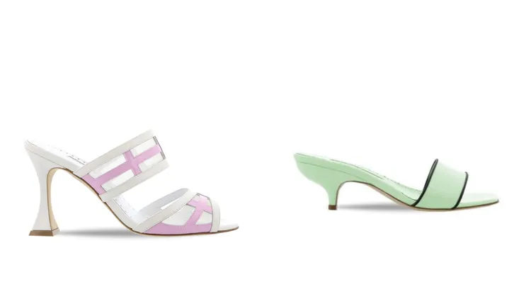 漆皮穆勒鞋（左）3萬9800元、漆皮露趾穆勒鞋2萬9800元。品牌提供