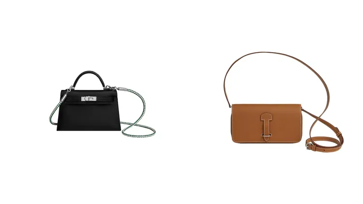 KELLY II SELLIER 提包（左）背帶4萬3900元、皮包31萬3900元；1957 TO GO 長夾（右）21萬5100元。品牌提供