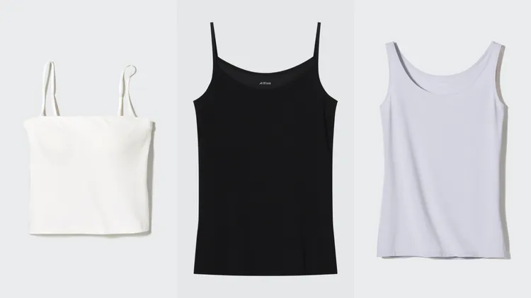 AIRism棉質短版細肩帶平口背心（左起）790元、細肩帶背心390元、坦克背心390元。品牌提供