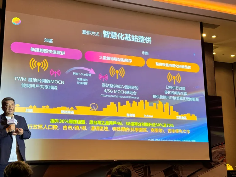 台灣大哥大技術長兼法規長揭朝華表示，規劃今年11月底前完成9,300座基地台整合作業。趙筱文 攝影。