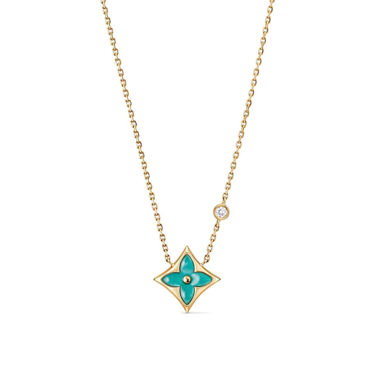 COLOUR BLOSSOM BB STAR吊墜項鍊,配黃K金、天河石及鑽石,9萬1500元。品牌提供