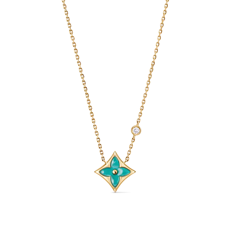 COLOUR BLOSSOM BB STAR吊墜項鍊，配黃K金、天河石及鑽石，9萬1500元。品牌提供