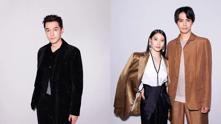 胡歌（左圖）以及婚後首度合體亮相的土屋太鳳（右圖左）和片寄涼太。品牌提供