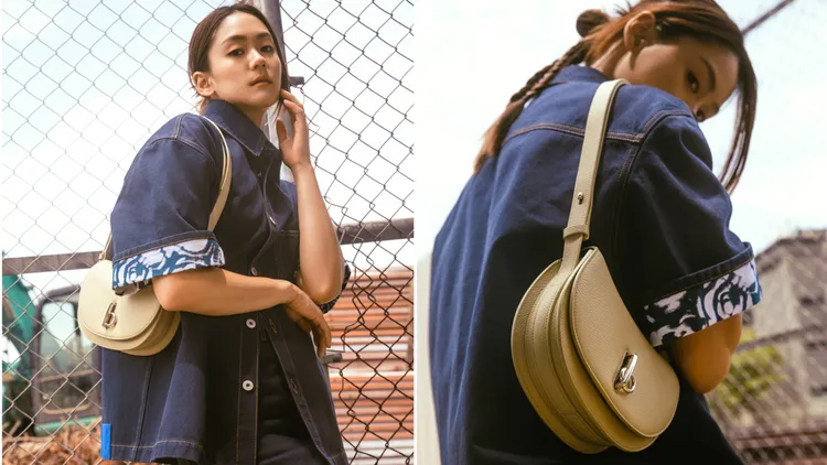 文姿云粒面小牛皮革款的Rocking Horse包。品牌提供