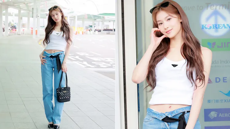 Sana換上白色背心搭配鉤織手提包，造型相當有夏日氣息。品牌提供