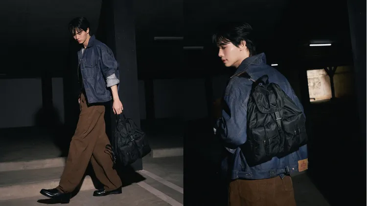 NCT在玹全身上下都搭配尼龍單品。品牌提供