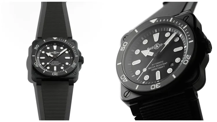 Bell & Ross BR 03 Diver潛水錶啞黑陶瓷款，42mm，霧面黑色陶瓷錶殼，黑色錶面，編織黑色橡膠與超強韌黑色合成織布錶帶，BR-CAL.302-1自動機械機芯，動力儲存54小時，防水深度300米，17萬元。品牌提供

