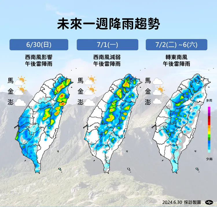 未來一週降雨趨勢。氣象署提供