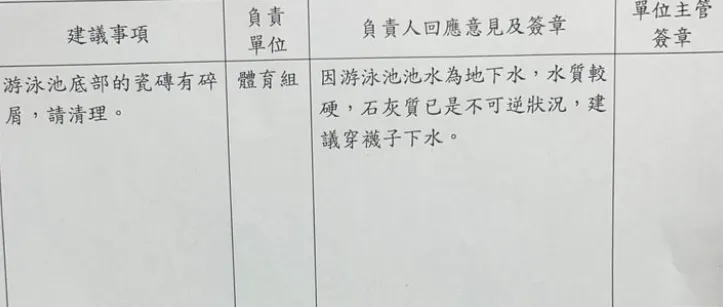 近日網路瘋傳一紙台東高中校內公文，上頭寫著游泳池「建議穿襪子下水」，引發熱烈討論。