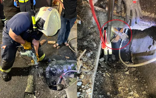離奇!台中男失聯5天受困地底排水溝 消防員挖馬路救人