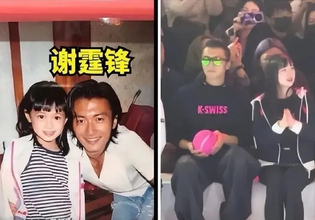 謝霆鋒擔任特步代言人20多年，收集團二公主丁佳敏當乾女兒，看著她長大。翻攝圈內妹妹微博