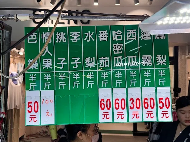 阿婆的水果攤價目表。特勤中心攝