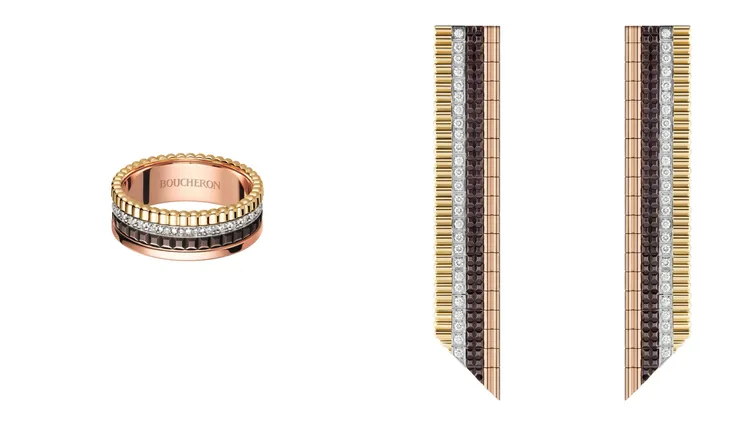 BOUCHERON Quatre Classique戒指（左圖）25萬1000元、耳環（右圖）170萬元。品牌提供
