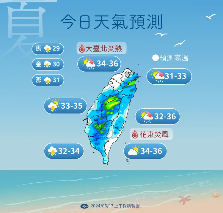 今日天氣。氣象署提供
