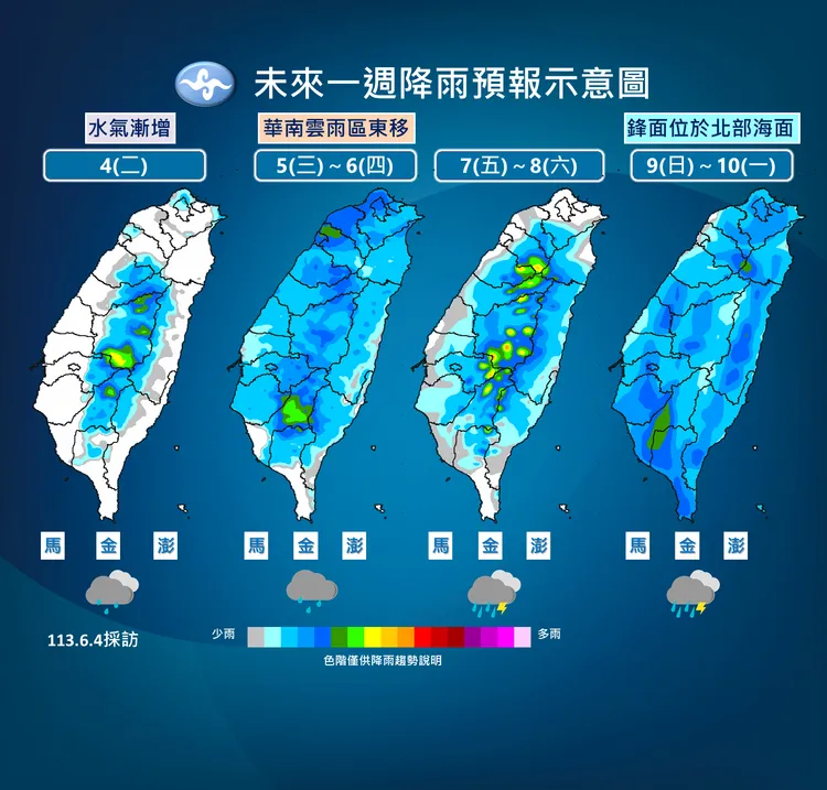 未來一週降雨趨勢。氣象署提供