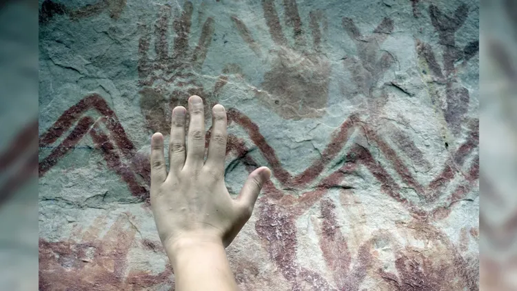 古代人手印與現代人相比。Live Science