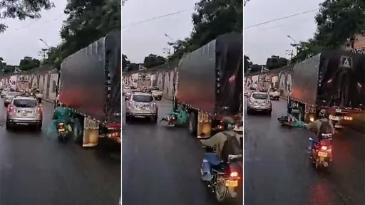 驚悚影片|騎士縫車縫失衡「摔錯邊」 下一秒貨車輾過當場斃命