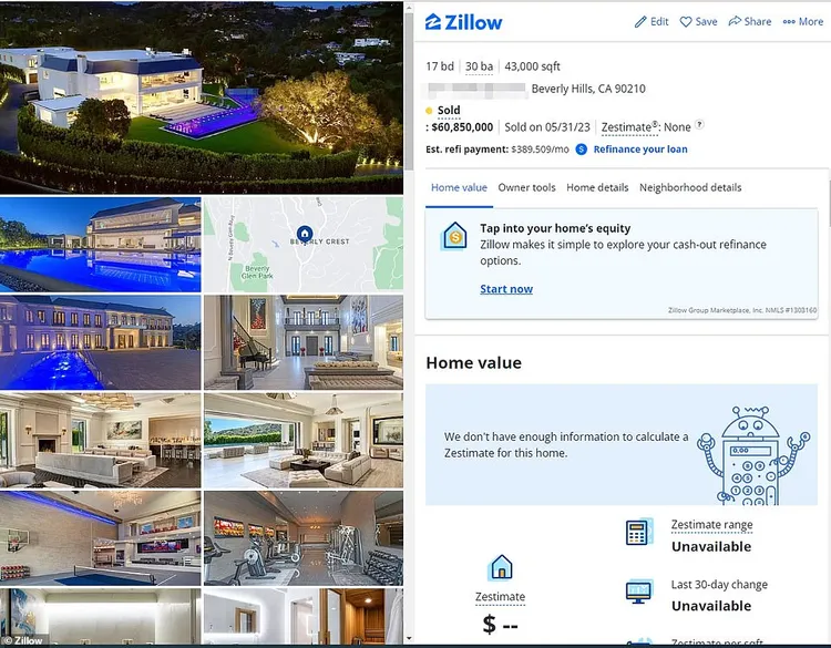 他們去年購買的19億愛巢最近又被放回房產網站求售。