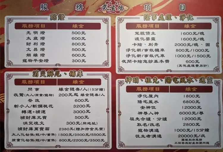 玉旨武玄壇有「消災價目表」向信徒收費，遭人檢舉逃漏稅。