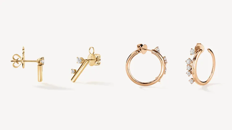 Barre黃K金鑽石耳環（左圖）鑽石總重約0.30ct，8萬2000； 玫瑰金鑽石耳環（右圖），鑽石總重1.35克拉，20萬7000元。品牌提供