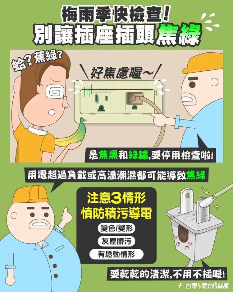 插頭或插座變色就要特別注意。翻攝自台電電力粉絲團