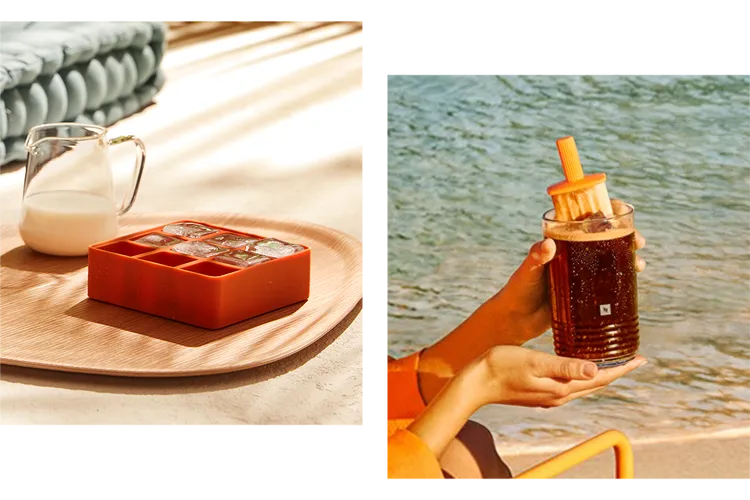 今年夏天沁涼必備！限量PANTONE柑橘橙冰萃組，包含製冰盒以及自製冰棒盒。業者提供