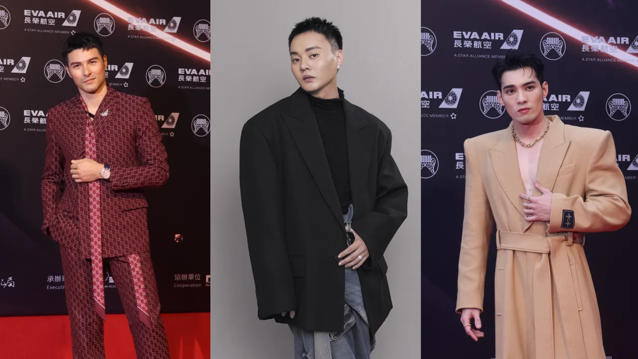 鳳小岳、許富凱、黃偉晉分別佩戴海嫌溫斯頓、De Beers、Tiffany珠寶。攝影中心攝、品牌提供