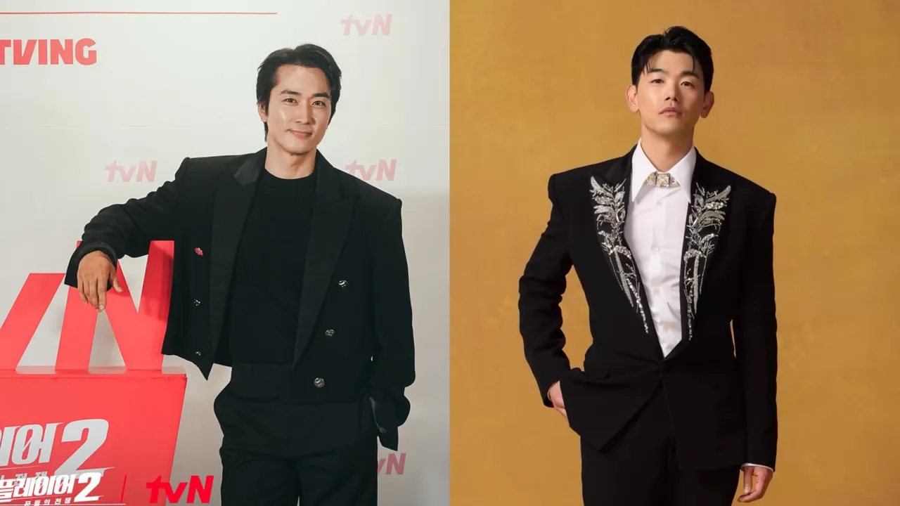 宋承憲（左）、Eric Nam紛紛換上BALMAIN春夏西裝。左圖翻攝tvN、右圖翻攝Eric Nam IG
