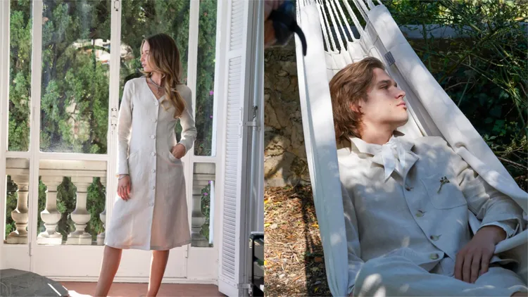 亞麻服飾系列揉合簡約剪裁與自然垂墜的布料。品牌提供