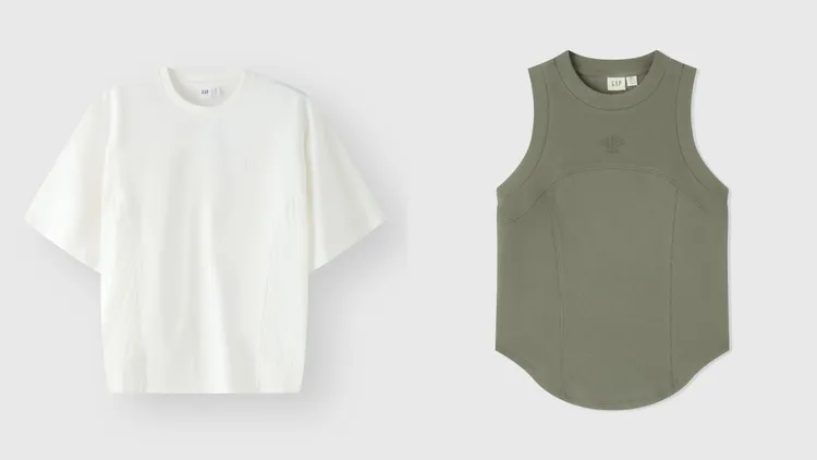 女裝Logo純棉印花圓領短袖T恤（左）1299元、Logo羅紋圓領背心999元。品牌提供