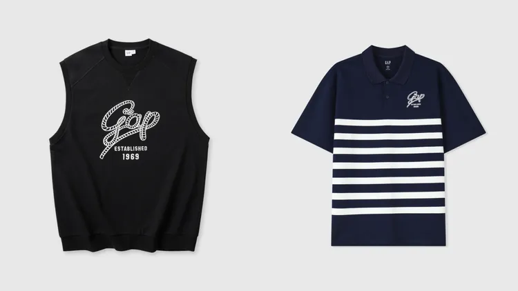 男裝Logo圓領背心（左）1299元、Logo印花短袖POLO衫1299元。品牌提供