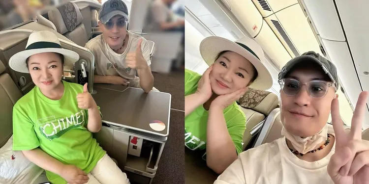 白冰冰在飛機上巧遇黃宣，開心合影留念。翻攝白冰冰臉書