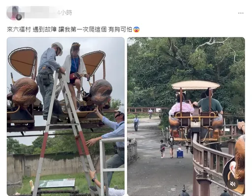 六福村設施故障「遊客困空中」　短褲正妹爬下長梯顫抖：好害怕