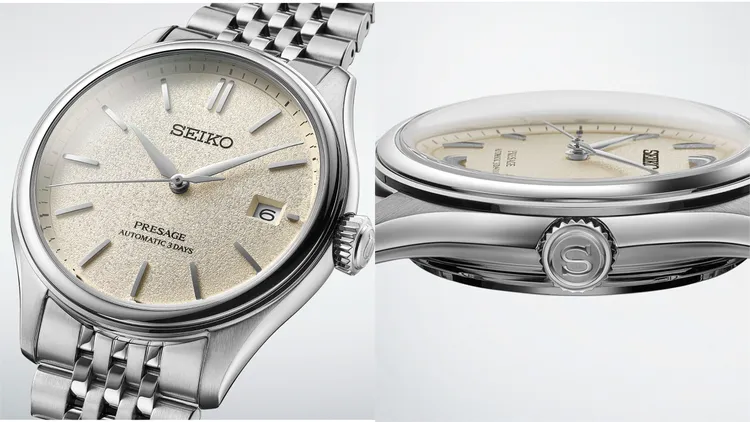 三針日期面盤靈感源自光澤絲織物。品牌提供