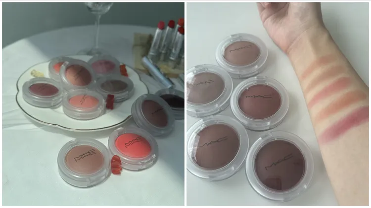 超漾光持色奶凍腮紅，主打色手部試色（上至下）#Ginger Luck、#True Harmony、#Plush Pepper、#Pinch Of Marrakesh、#Big Diva Energy。張家玲攝