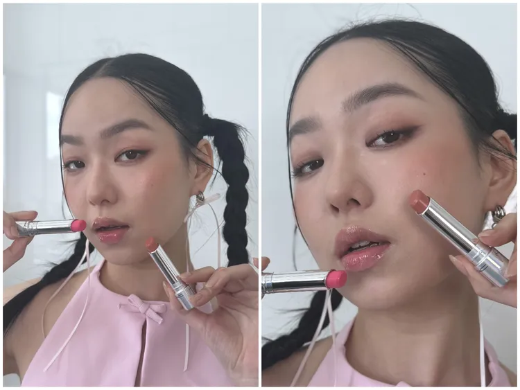 Model唇妝使用了超漾光幻色嫩唇凍#456 & #465。張家玲攝