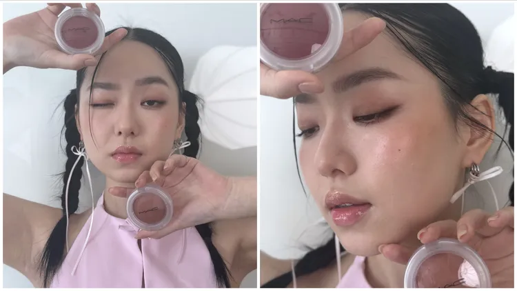 Model眼妝使用了超漾光持色奶凍腮紅#Ginger Luck和#Plush Pepper。張家玲攝