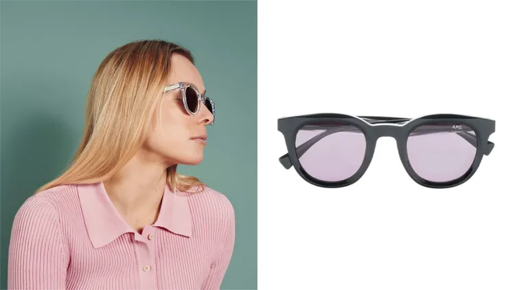 A.P.C.日本製透明經典粗框墨鏡（左）、日本製深灰色經典粗框墨鏡，各1萬1300元。品牌提供