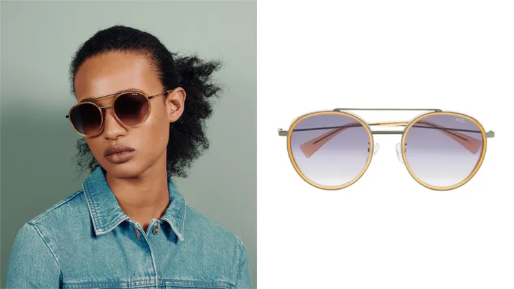 A.P.C.日本製牛奶色圓框墨鏡，1萬4500元。品牌提供