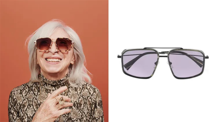 A.P.C.日本製榛果咖方框墨鏡（左）、日本製卡其色方框墨鏡，各1萬4500元。品牌提供