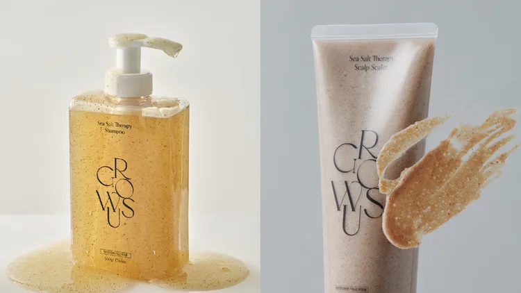 GROWS海鹽控油洗髮精（左圖）500ml／1018元、海鹽控油磨砂膏120g／770元。品牌提供