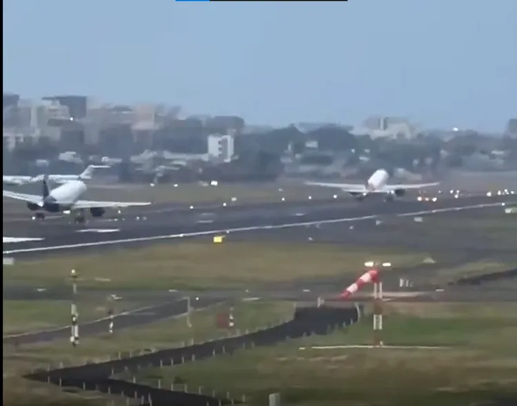 靛藍航空飛機著陸後追著印度航空客機。