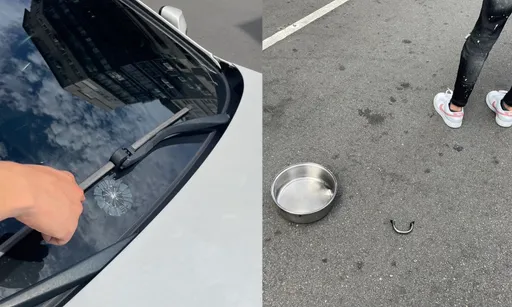 台中住宅大樓鍋勺從天降 2車衰被擊中!1車前擋風玻璃碎裂