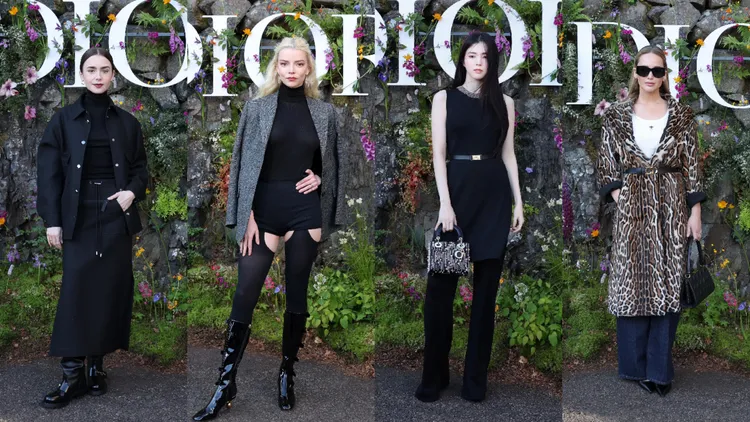 Lily Collns（左起）、Anya Taylor-Joy、韓素希、Jennifer Lawrence現身看秀。品牌提供