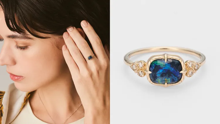 10K、石英、孔雀石、鑽石戒指，2萬1800元。品牌提供