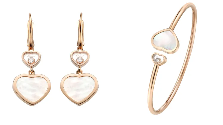 Happy Hearts系列耳環（左）13萬2000元、手環11萬9000元。品牌提供