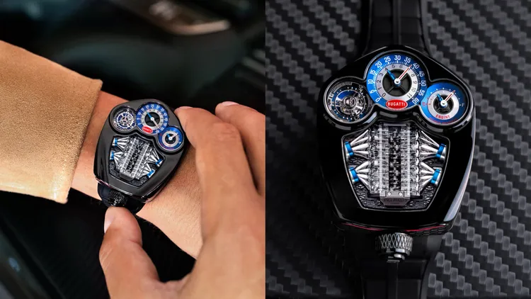 Jacob & Co. Bugatti Tourbillon陀飛輪腕錶，52x44mm，黑色PVD鈦金屬錶殼，可拆換的黑色橡膠錶帶，JCAM55手動上鍊機芯，動力儲存48小時，防水深度30米，限量150只。品牌提供