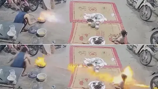 驚悚影片|烤魷魚+倒酒精=火球術 女娃離2公尺被烈焰直射灼傷