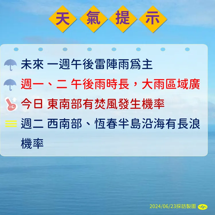 天氣提示。氣象署提供